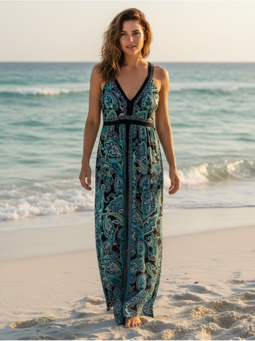 INC International Concepts Teal and Black Paisley Maxi Dress